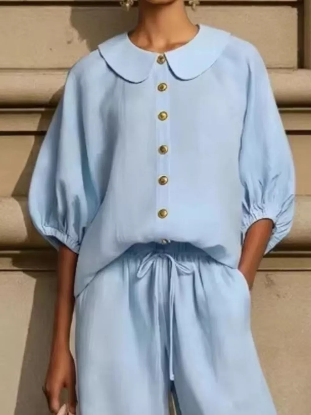 Full Size Button Down Half Sleeve Top and Pants Set Plus Size, image 11