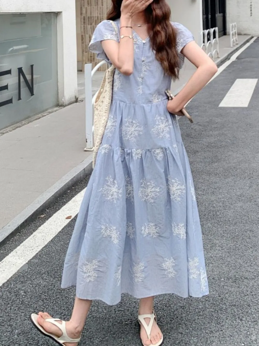 Tiered Cap Sleeve Midi Dress, image 2