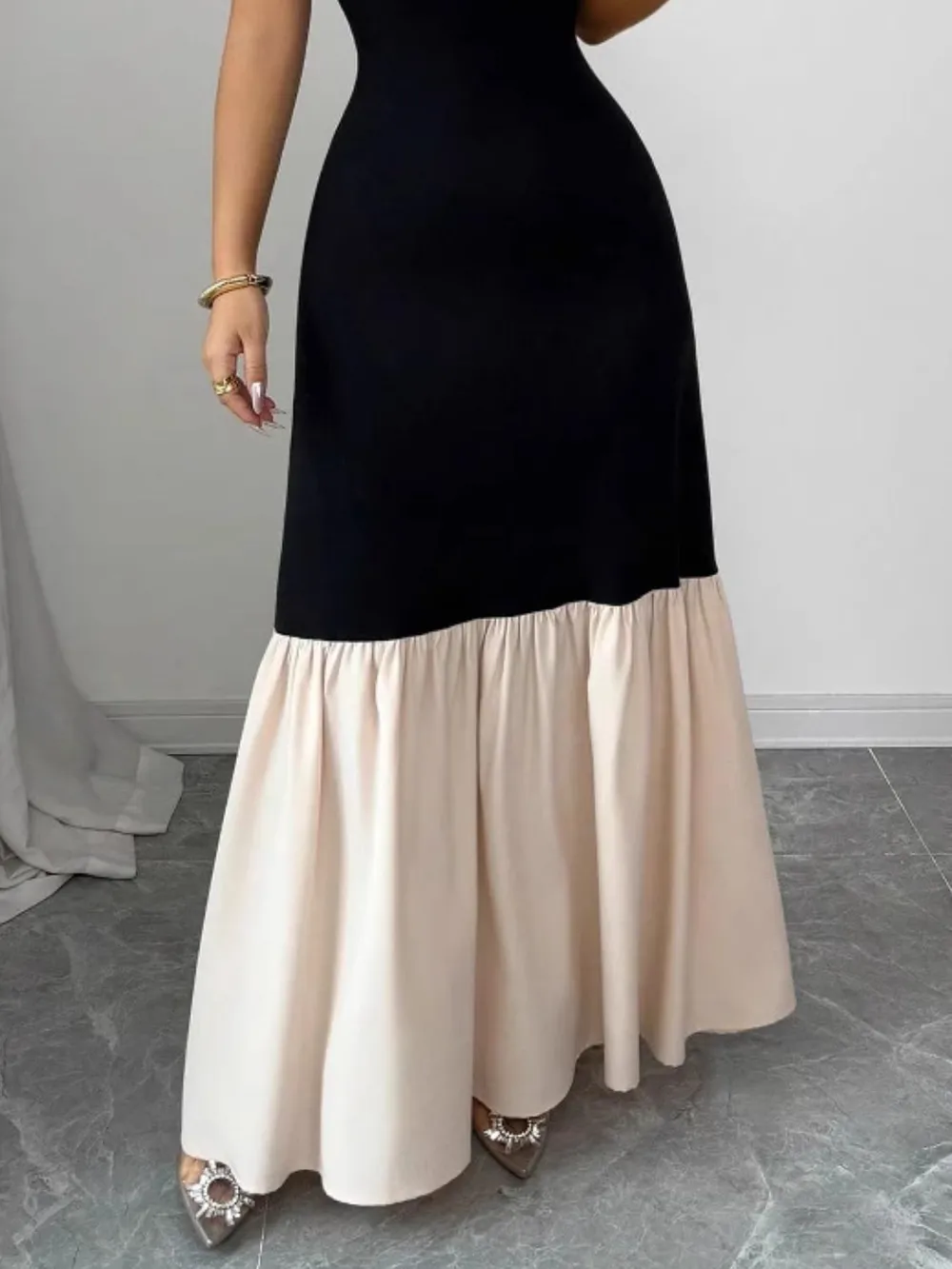 Two-Tone Spaghetti Strap Maxi Dress, image 2