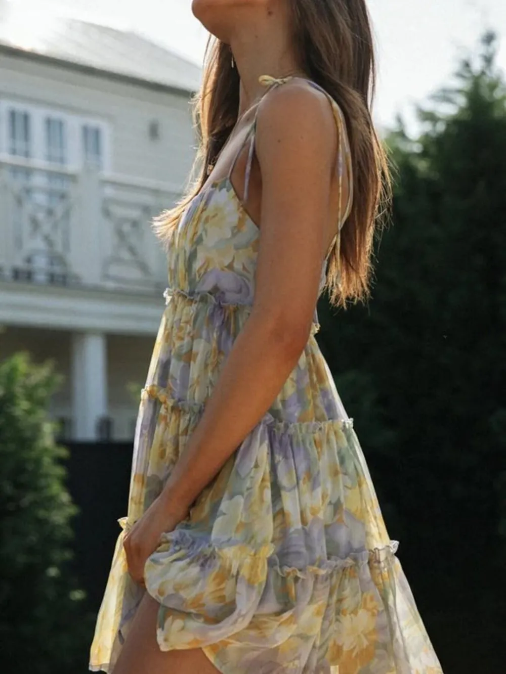 Printed Tie-Strap Tiered Mini Dress, image 17
