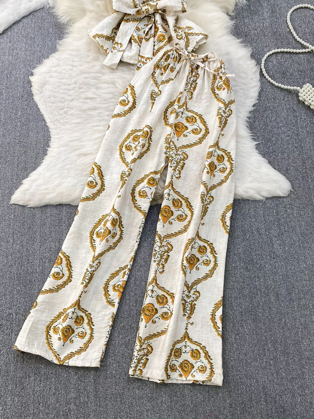 Printed Sleeveless Top and Wide Leg Pants Set, image 18