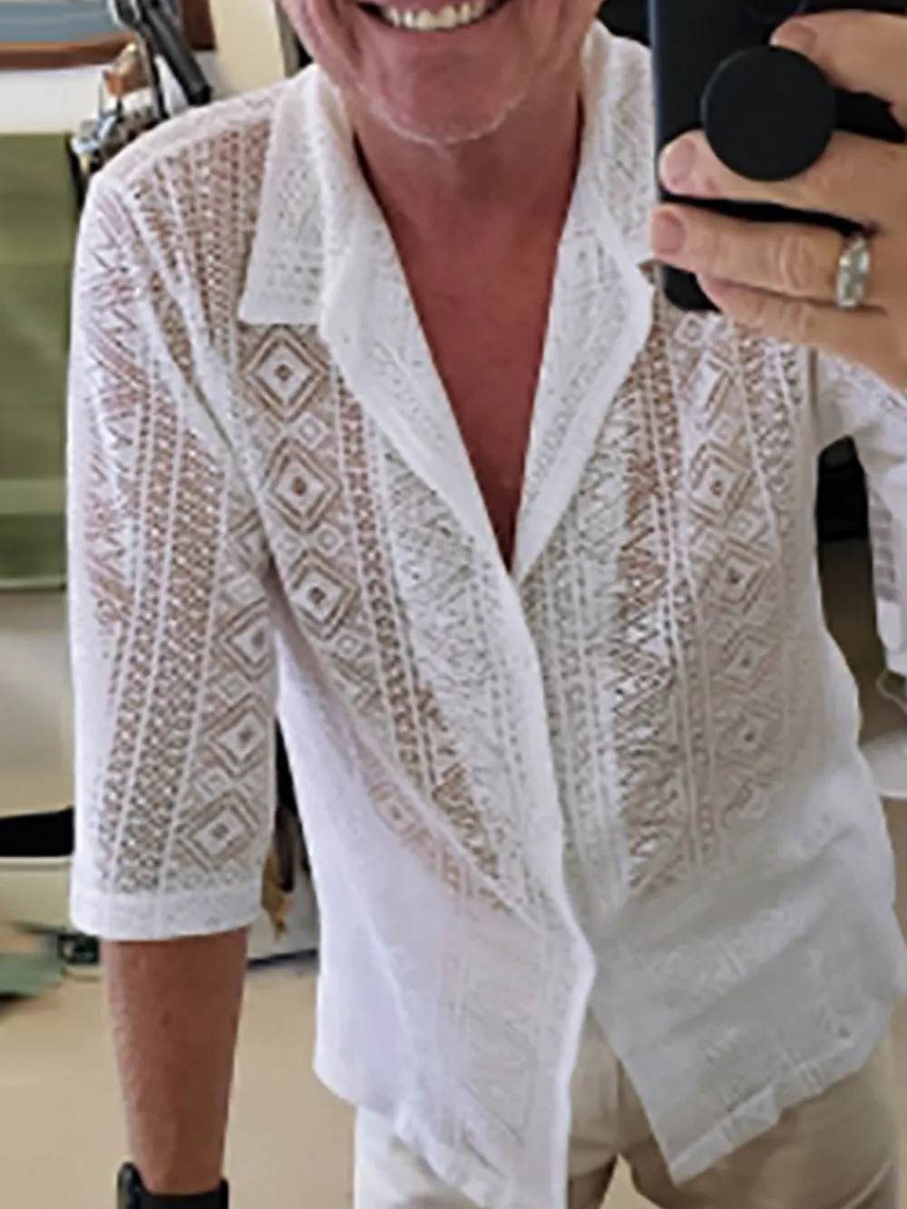 Men's Full Size Lace Half Sleeve Button Down Shirt Plus Size, image 3