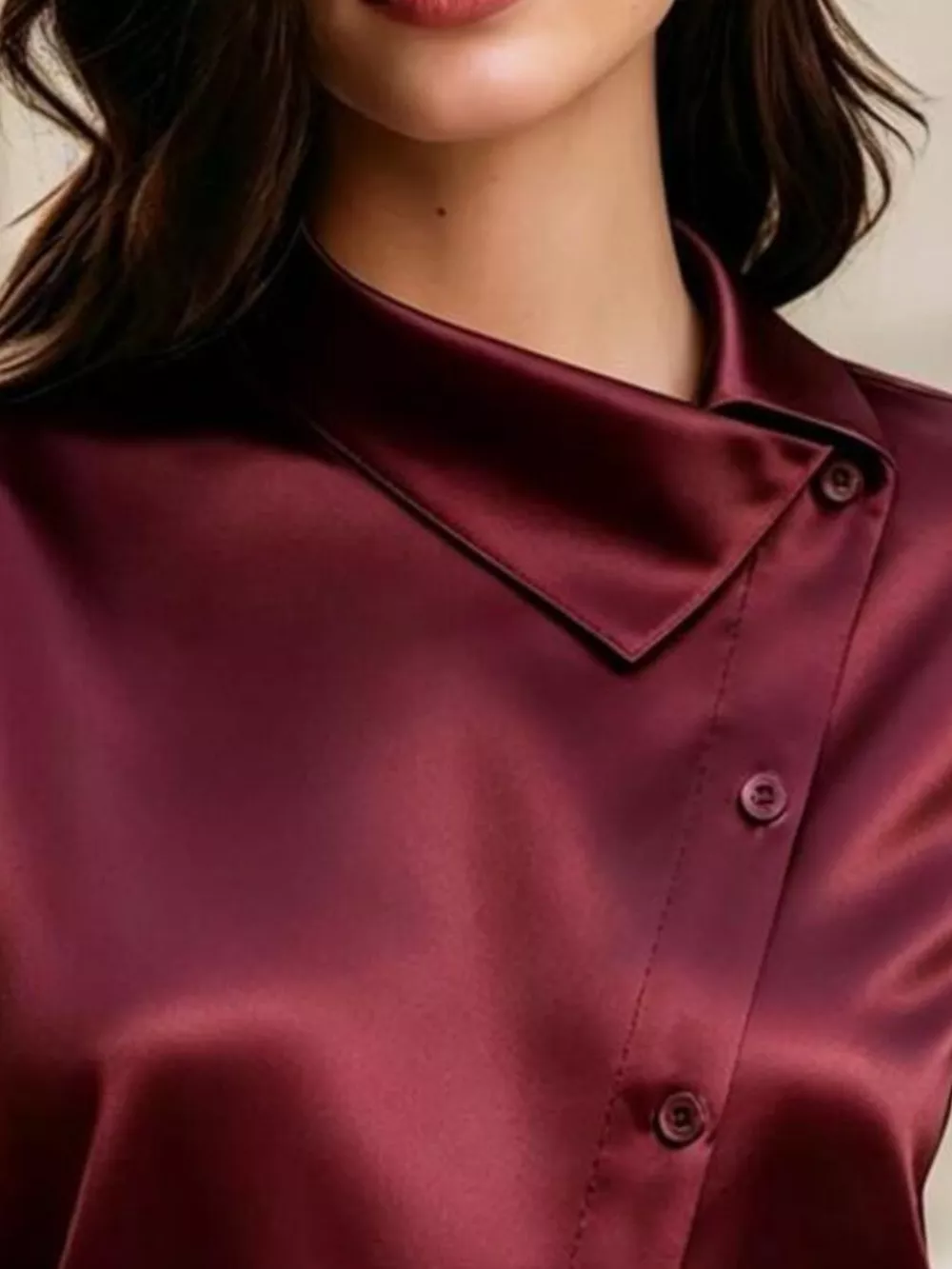 Asymmetric Collar Satin Blouse, image 9