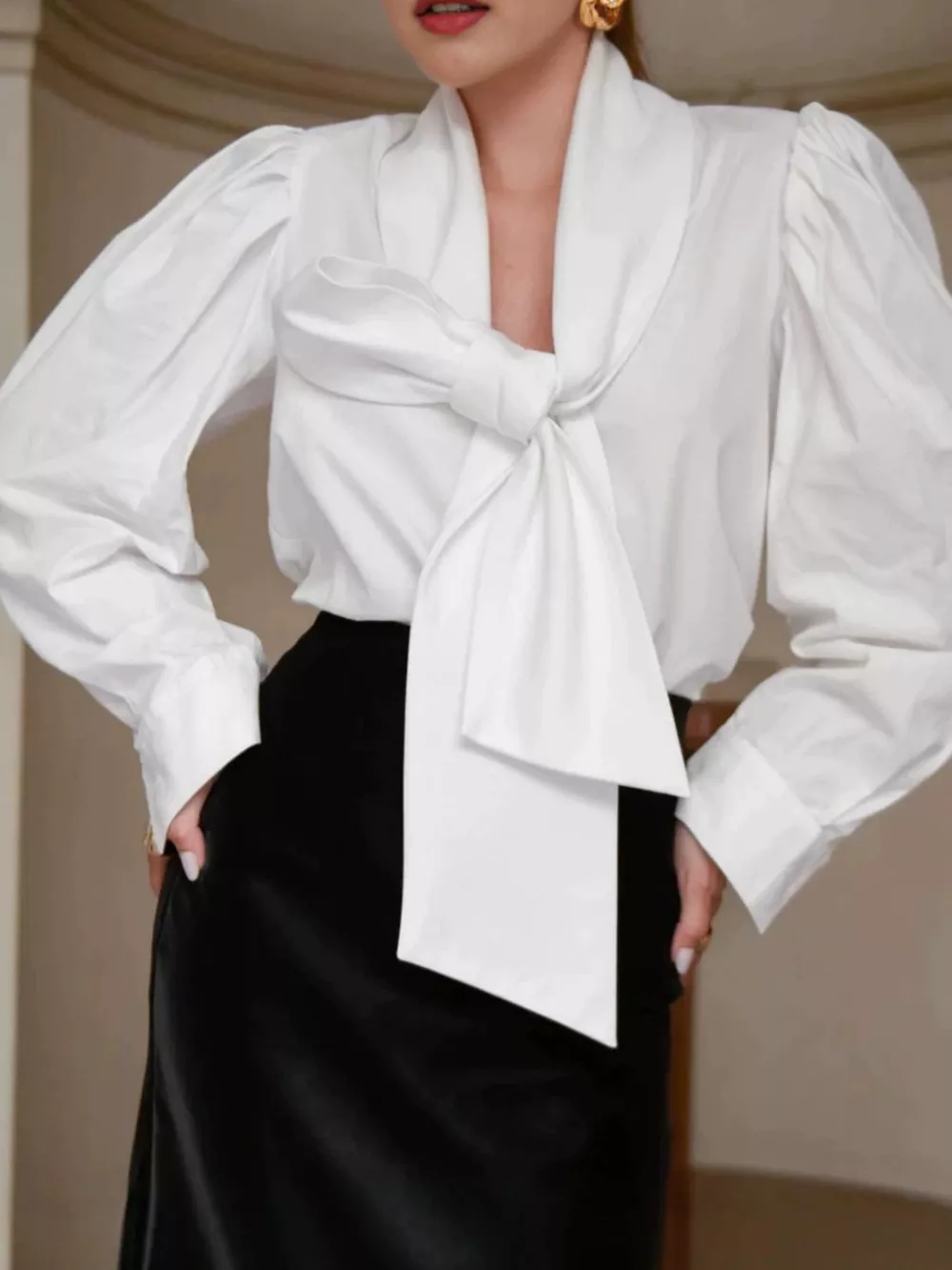 Tie Front Puff Sleeve Shirt, image 4
