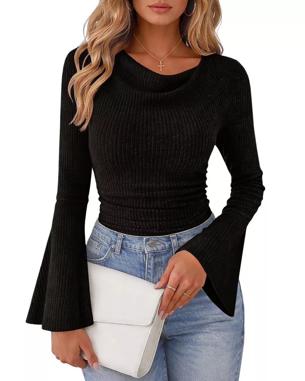 Ribbed Bell Sleeve T-Shirt, image 4