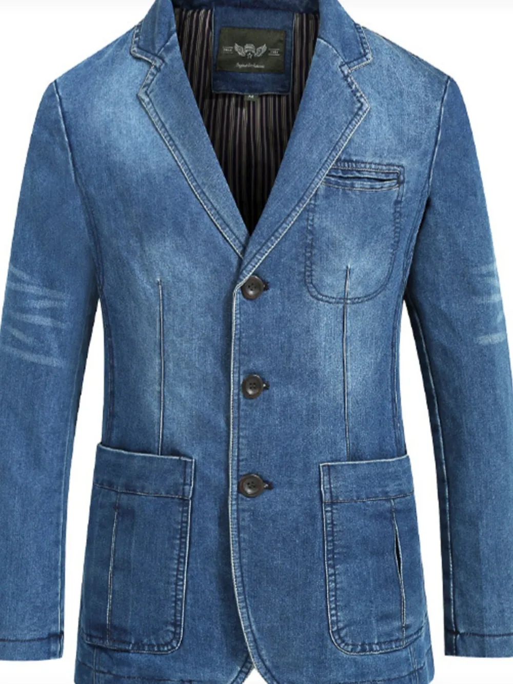 Men's Plus Size Single-Breasted Denim Blazer Jacket, image 2