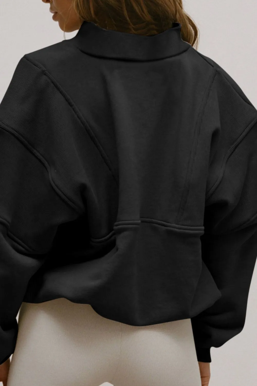 Half Zip Drop Shoulder Long Sleeve Sweatshirt, image 3