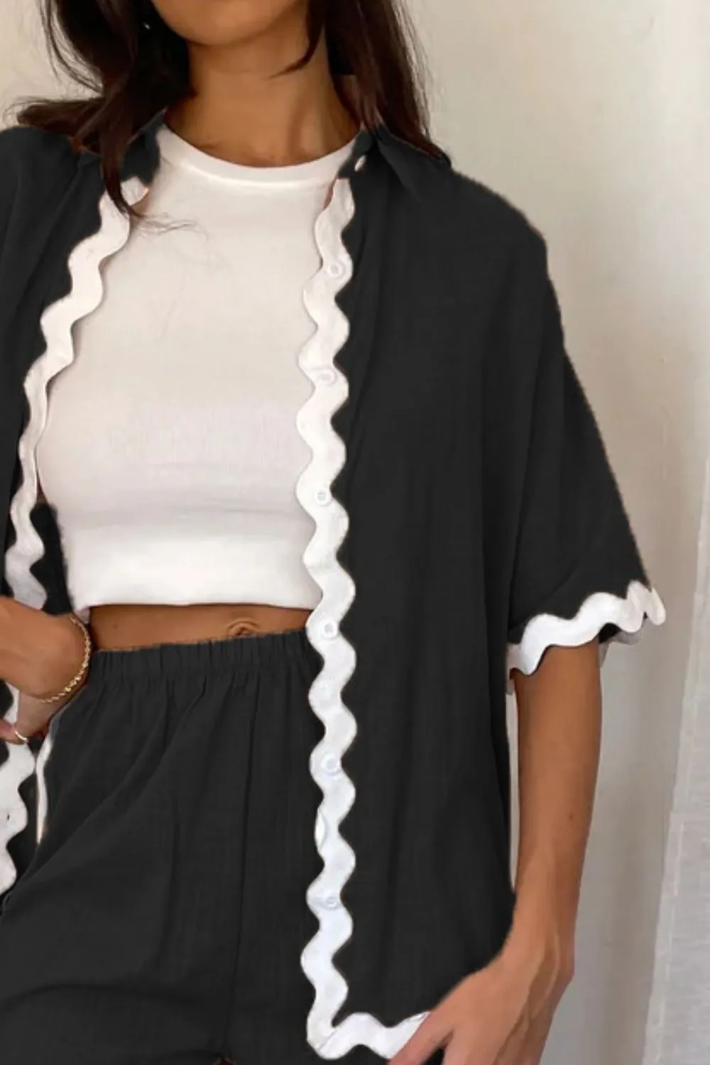 Contrast Trim Half Sleeve Top and Pants Set, image 3