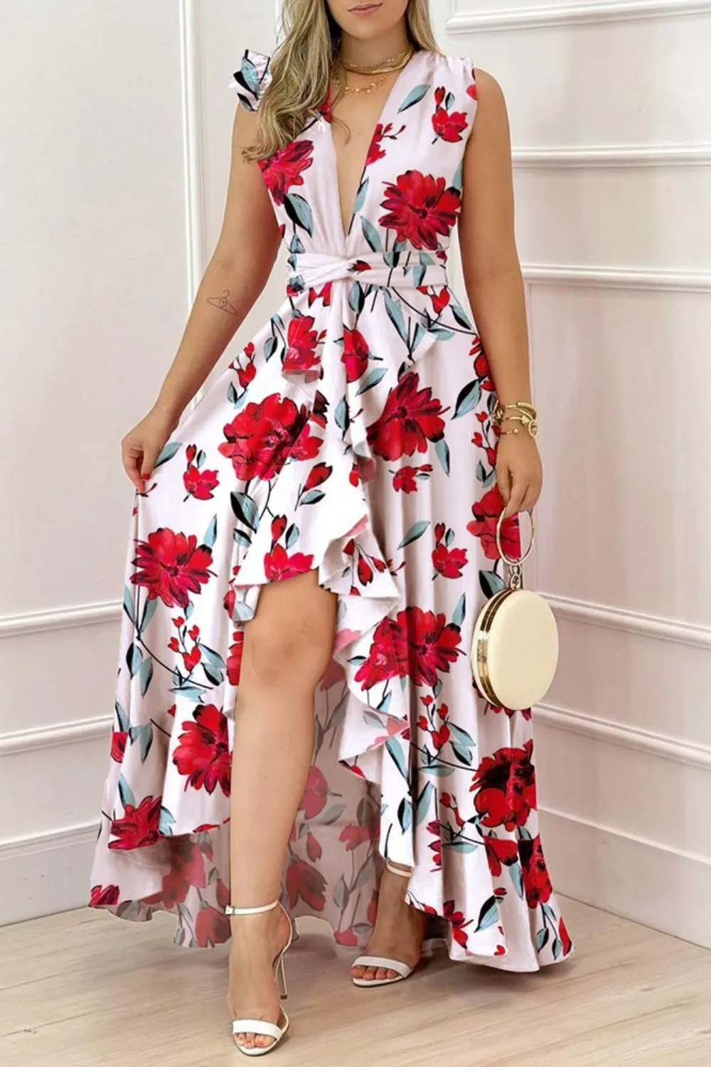 Ruffled Plunge Sleeveless Maxi Dress, image 3