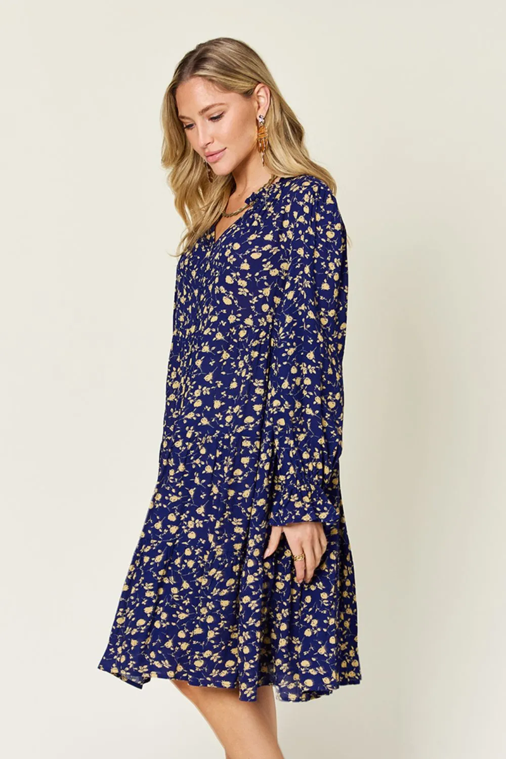 Full Size Printed Ruffle Hem Long Sleeve Tiered Dress, image 6
