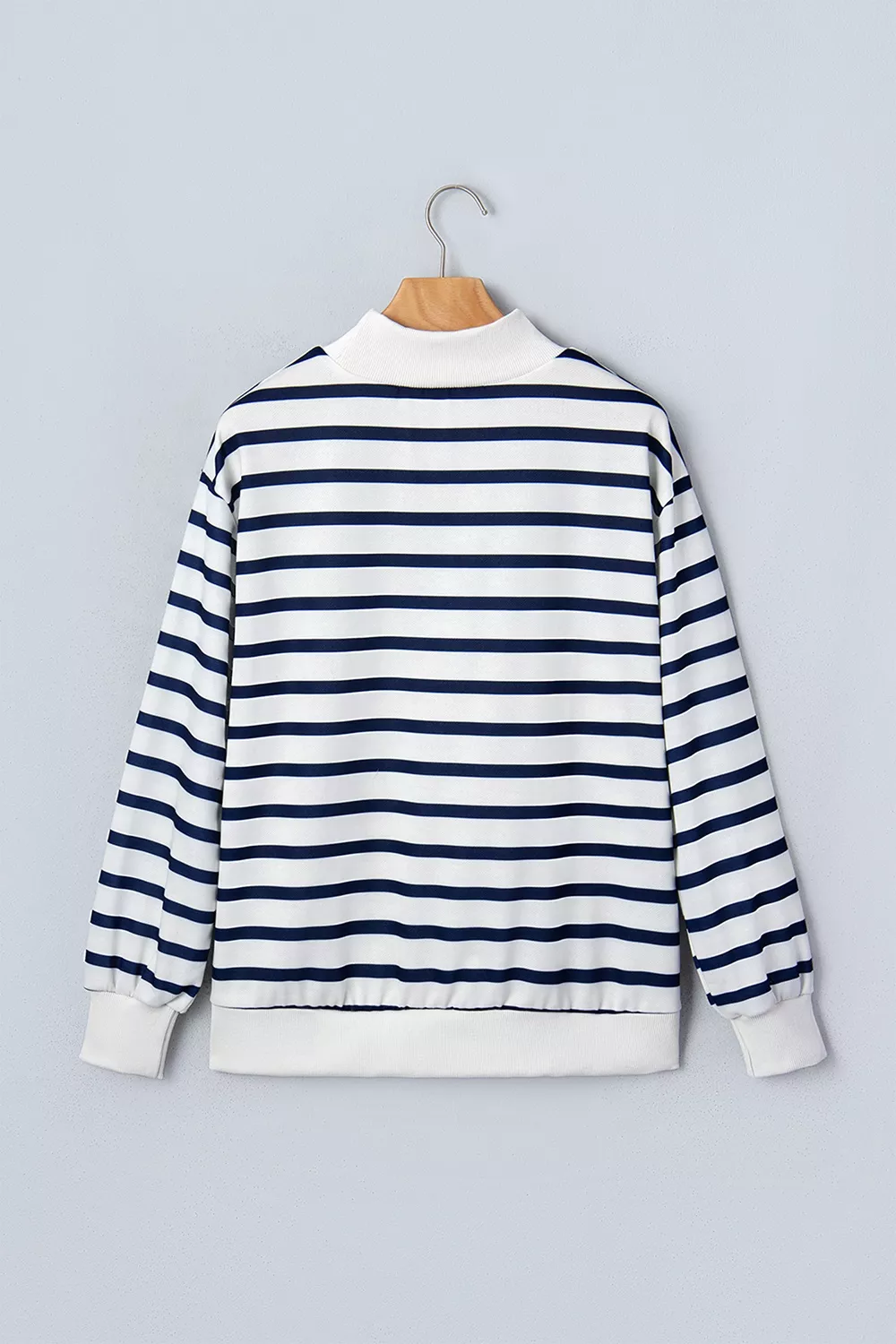 Striped Stand Neck Long Sleeve Ribbed Cuff Hem Sweatshirt, image 5