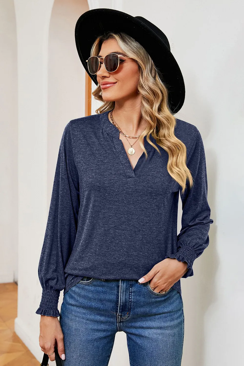 Notched Lantern Sleeve T-Shirt, image 14