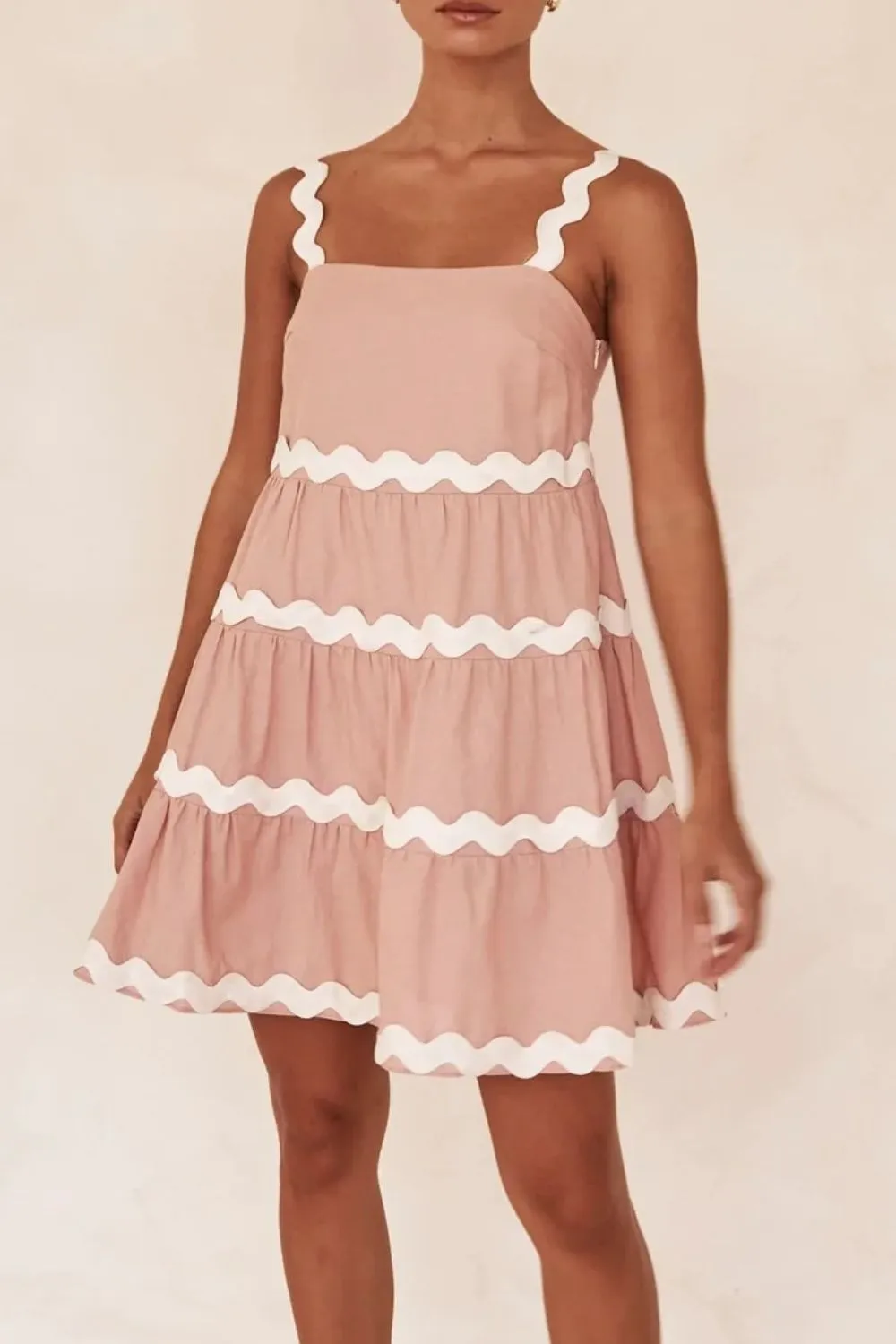 Contrast Trim Square Neck Tiered Dress, image 6