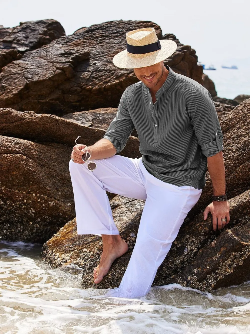 Men's Full Size Half Button Long Sleeve Shirt Plus Size, image 4
