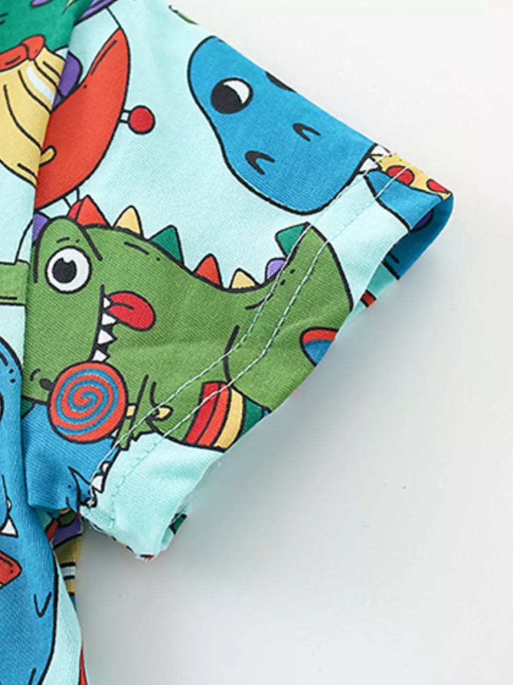 Children's Cartoon Dinosaur Round Neck Top and Shorts Set, image 2