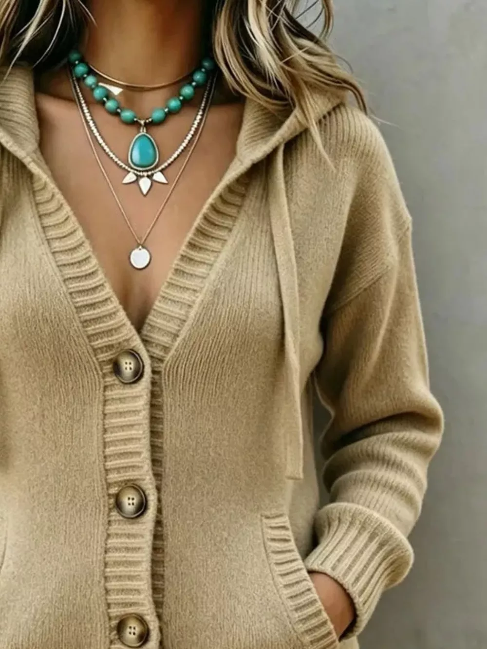 Hooded Button-Down Knit Cardigan with Pockets, image 10