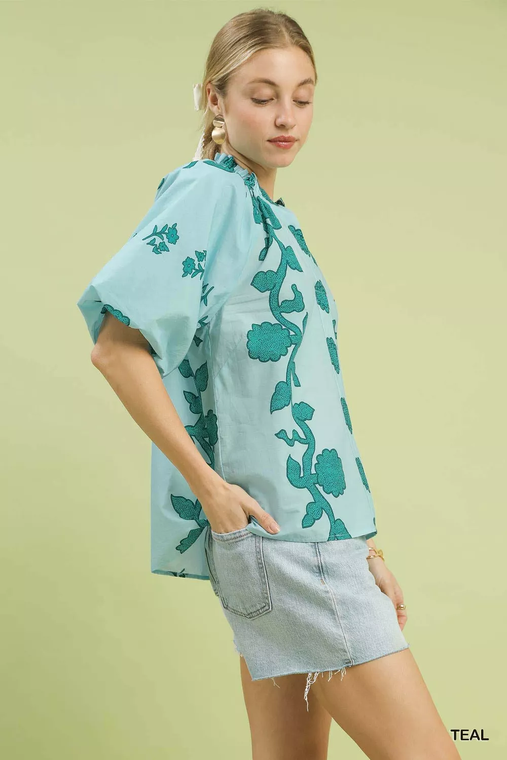 Floral Smocked Notched Puff Sleeve Blouse, image 2