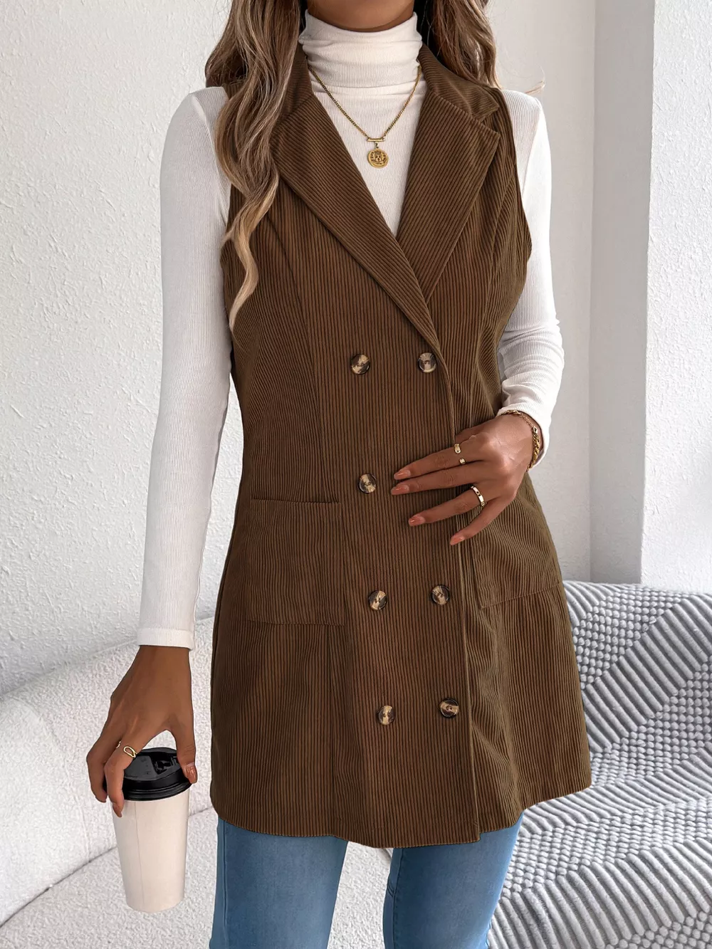 Double-Breasted Long Vest Coat, image 13