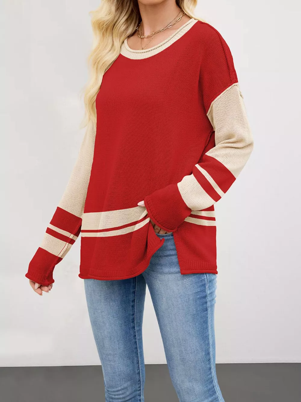 Striped Dropped Shoulder Sweater, image 3