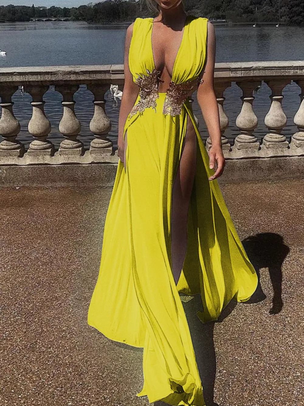 Deep V-Neck High Slit Maxi Dress, image 22