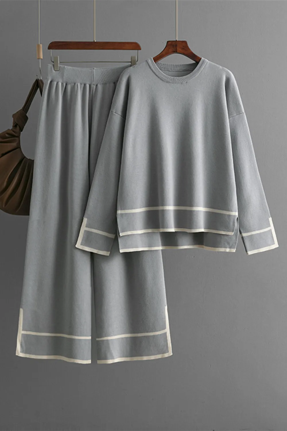 High-Low Round Neck Top and Pants Sweater Set, image 9