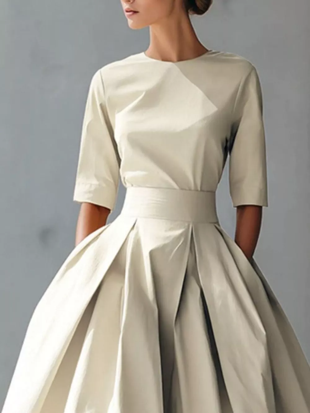 Round Neck A-Line Midi Dress, image 9