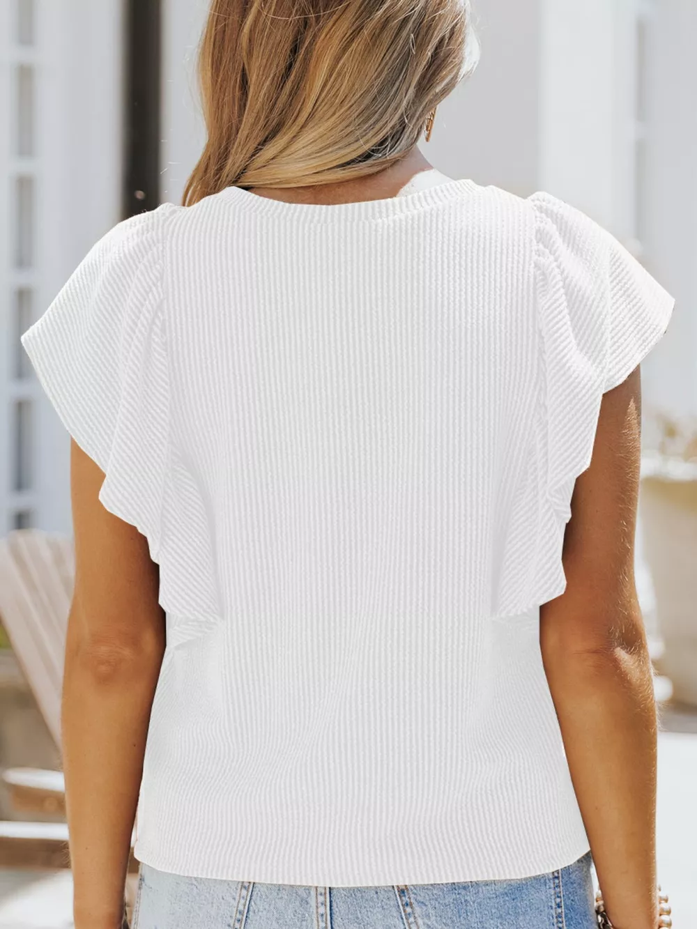 Full Size Ruffled Sleeve Ribbed Knit T-Shirt Plus Size, image 4