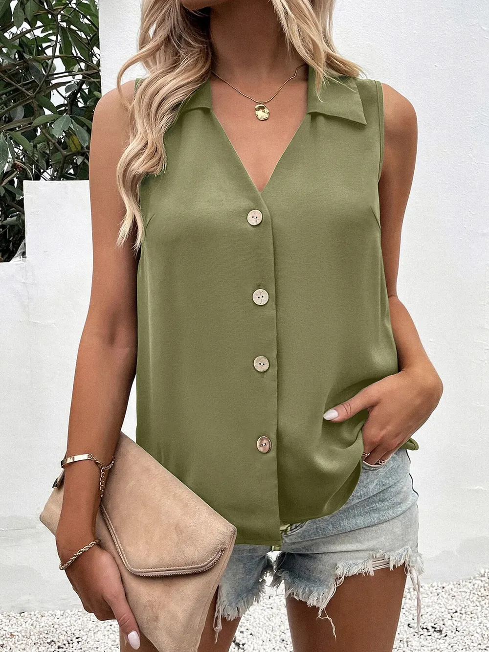 Full Size Johnny Collar Button Up Tank, image 4