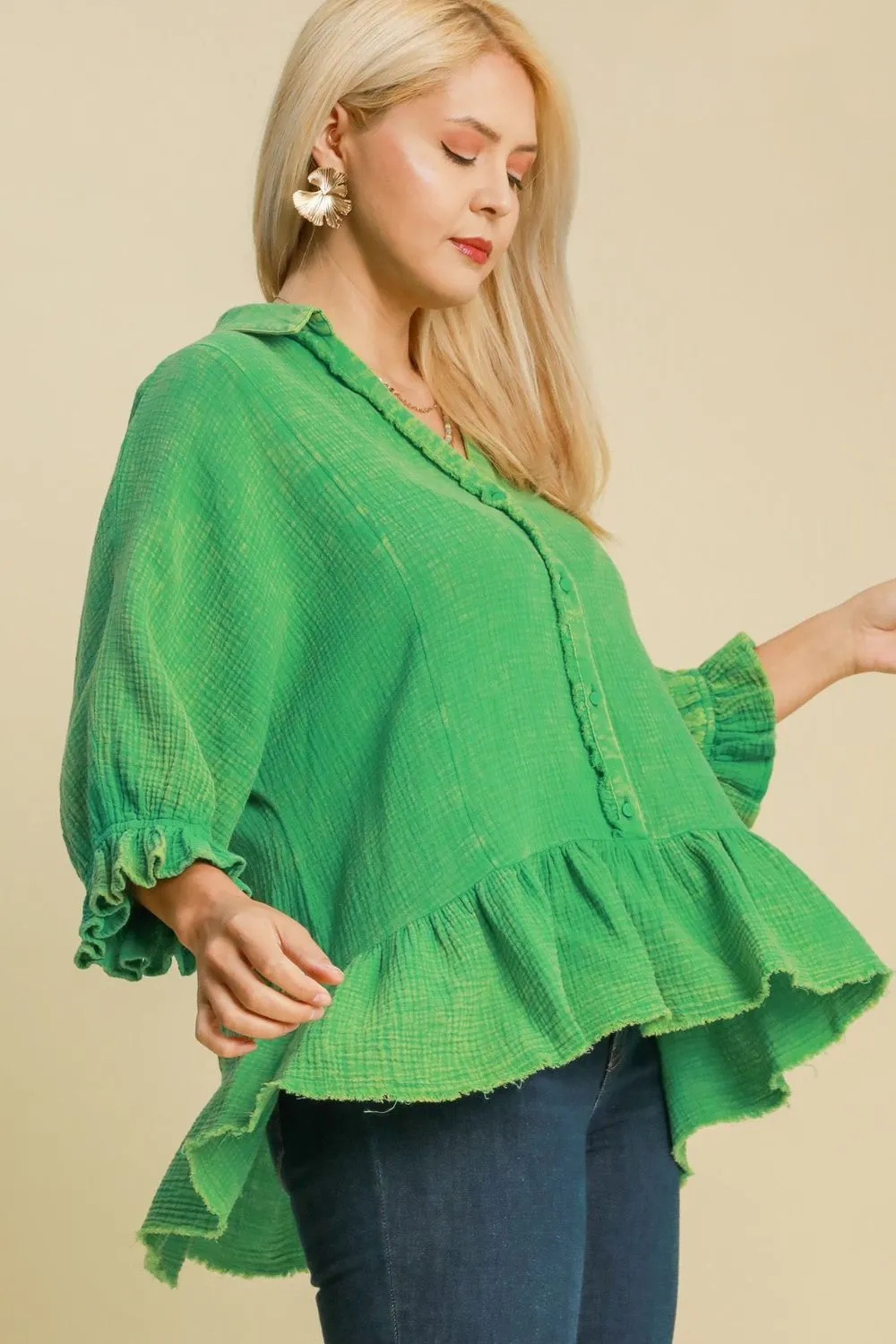 Full Size Mineral Washed Cotton Gauze Top Plus Size, image 2