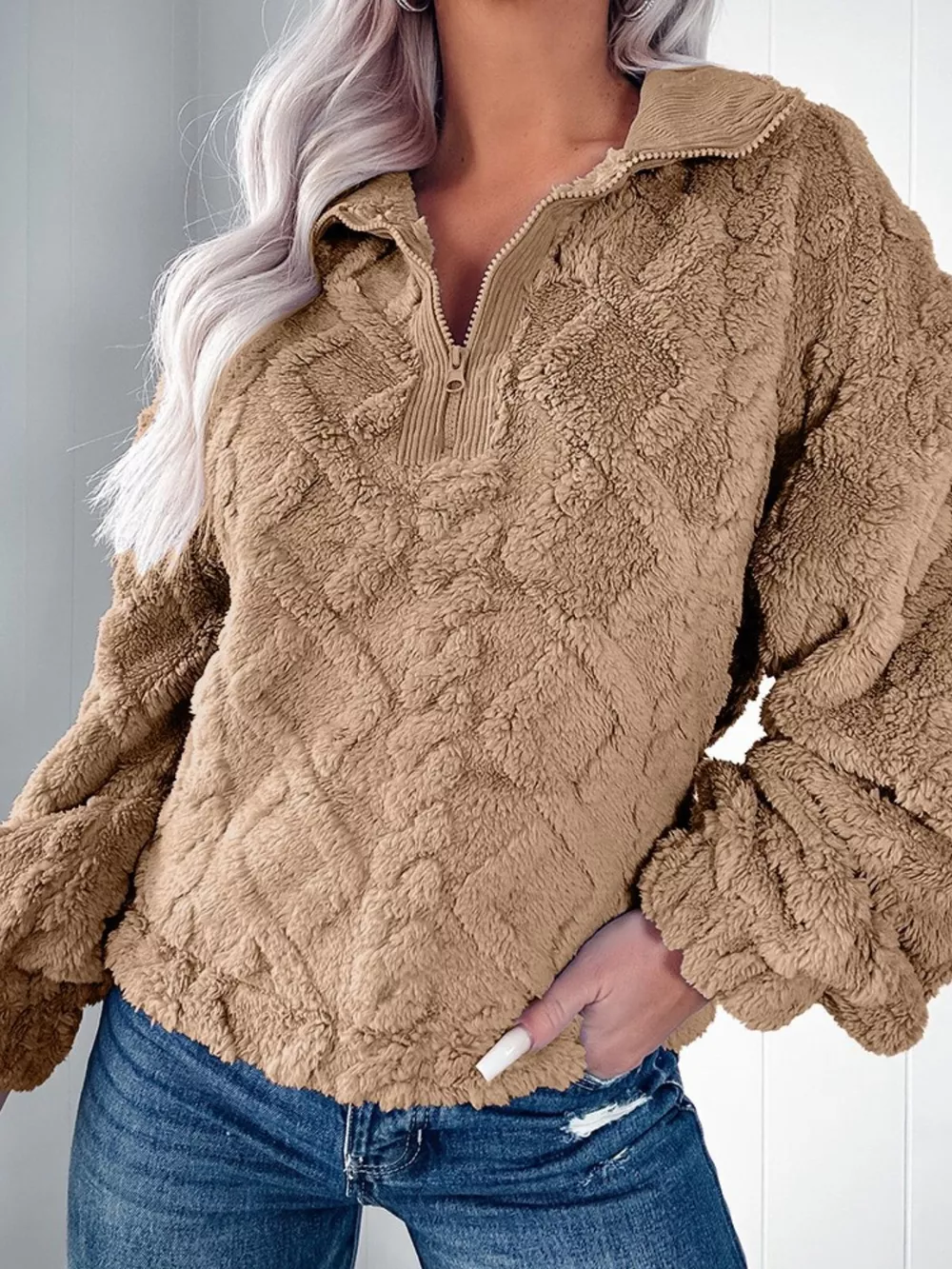 Cozy Fleece Quarter Zip Sweatshirt, image 2