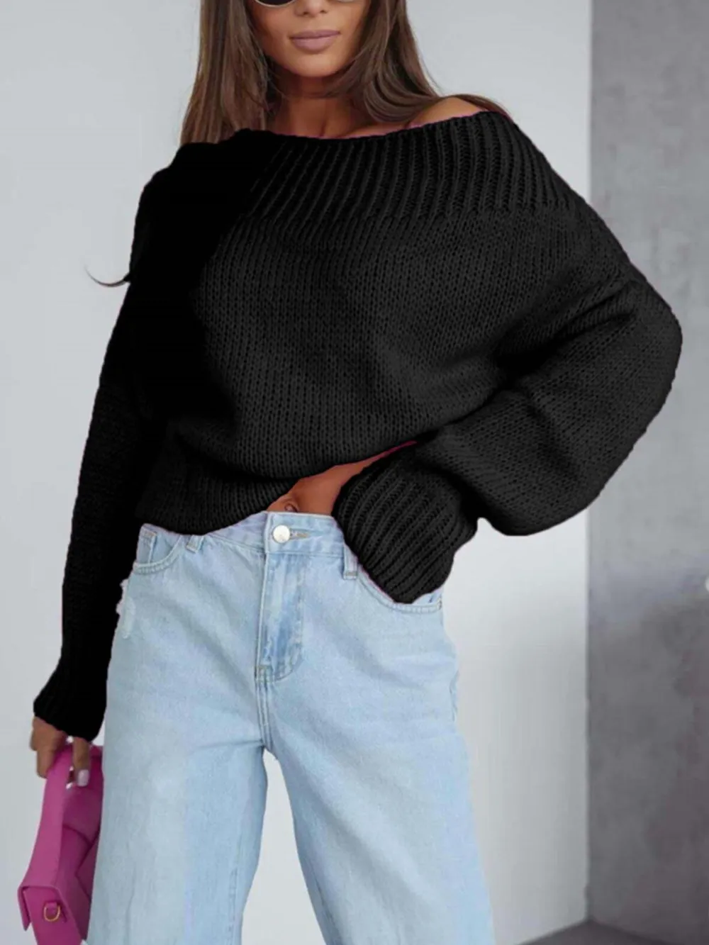 Boat Neck Drop Shoulder Sweater, image 3