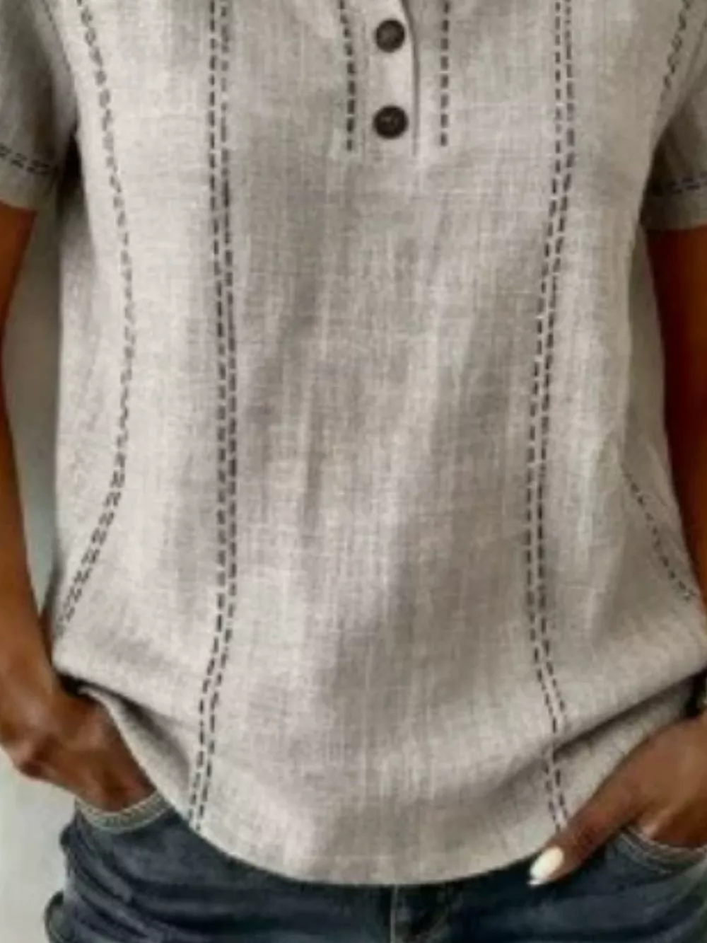 Full Size Button Detail Short Sleeve Blouse Plus Size, image 12