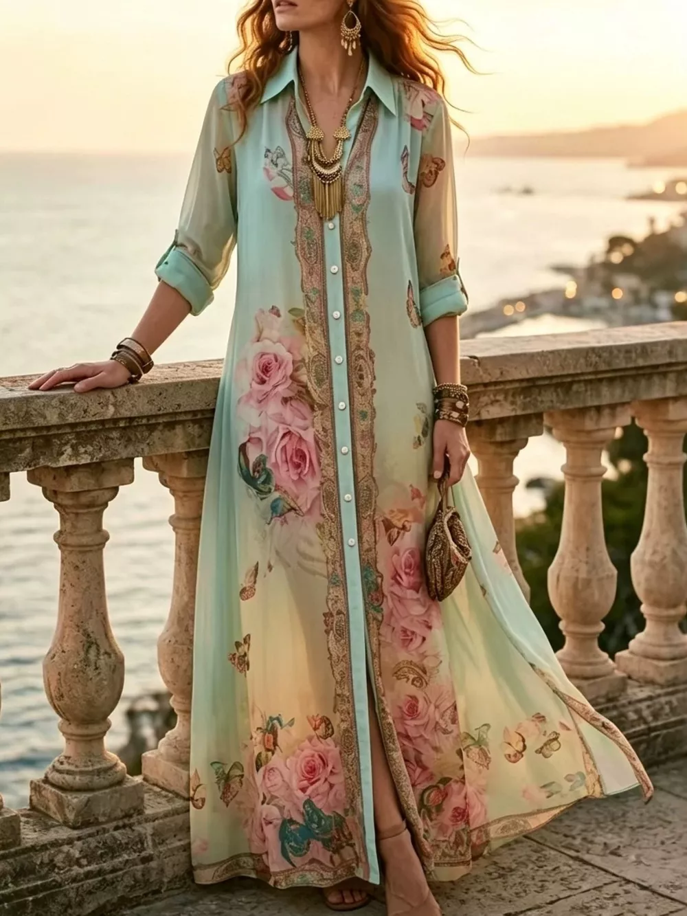 Full Size Floral Print Button-Down Maxi Shirt Dress Plus Size, image 6