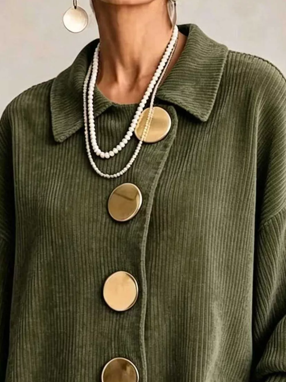Full Size Ribbed Knit Gold Buttons Cardigan Plus Size, image 17