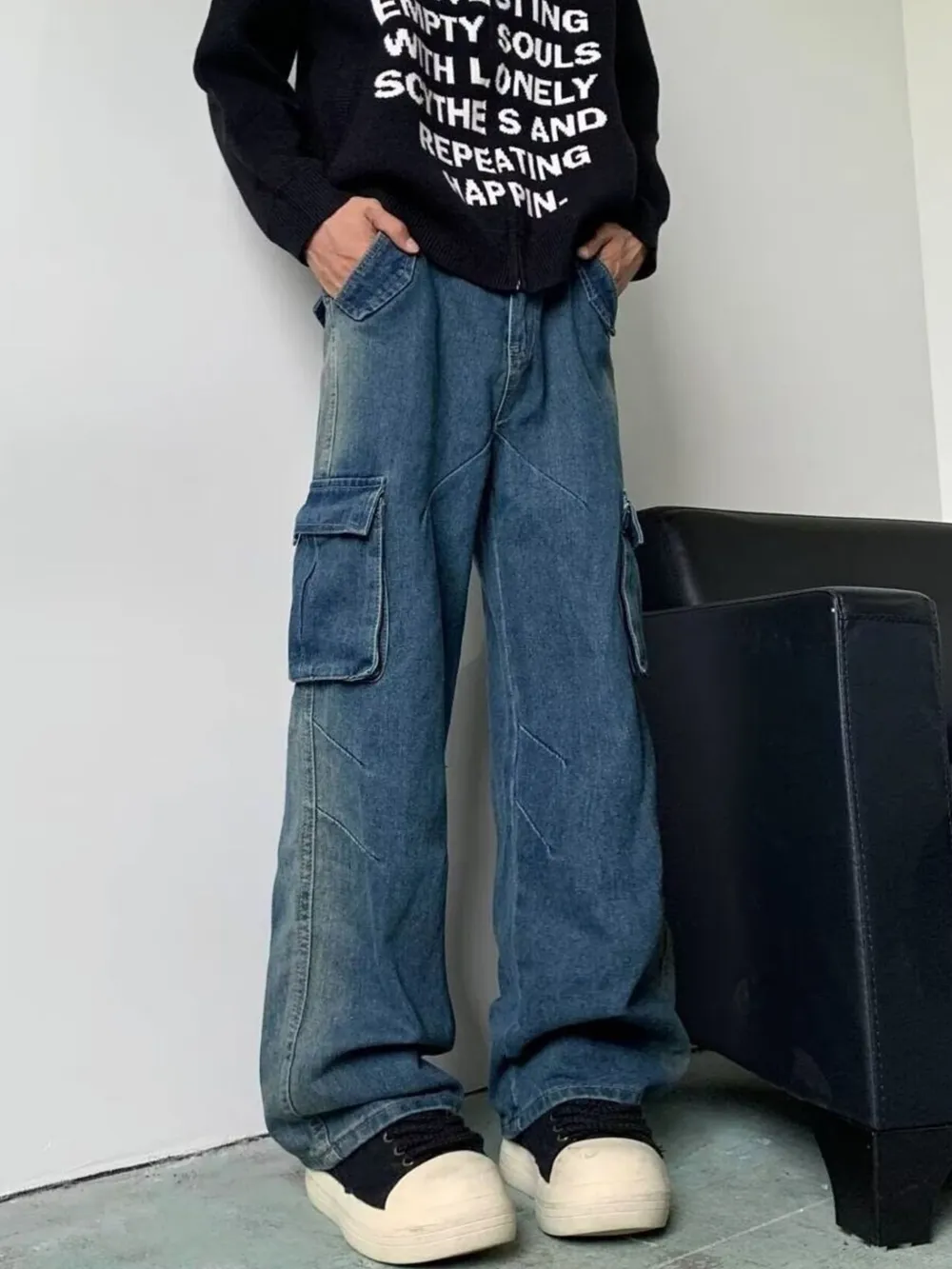 Men's Full Size Cargo Wide Leg Baggy Jeans Plus Size, image 2