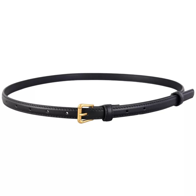 Skinny Leather Belt with Golden Buckle, image 3