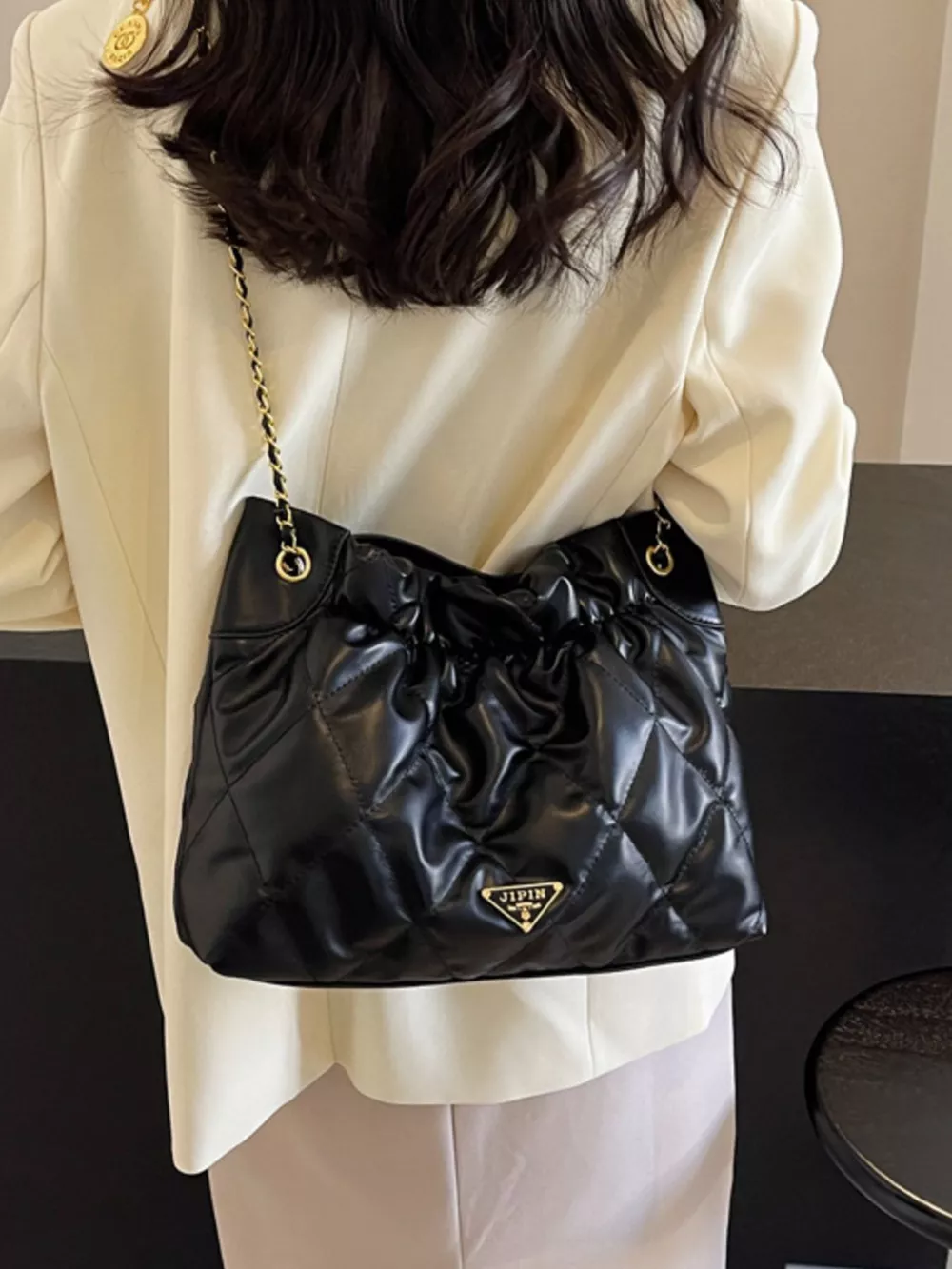 Ruched Leather Shoulder Bag, image 7