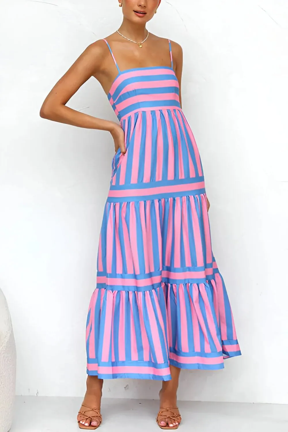 Striped Tiered Maxi Cami Dress, image 3