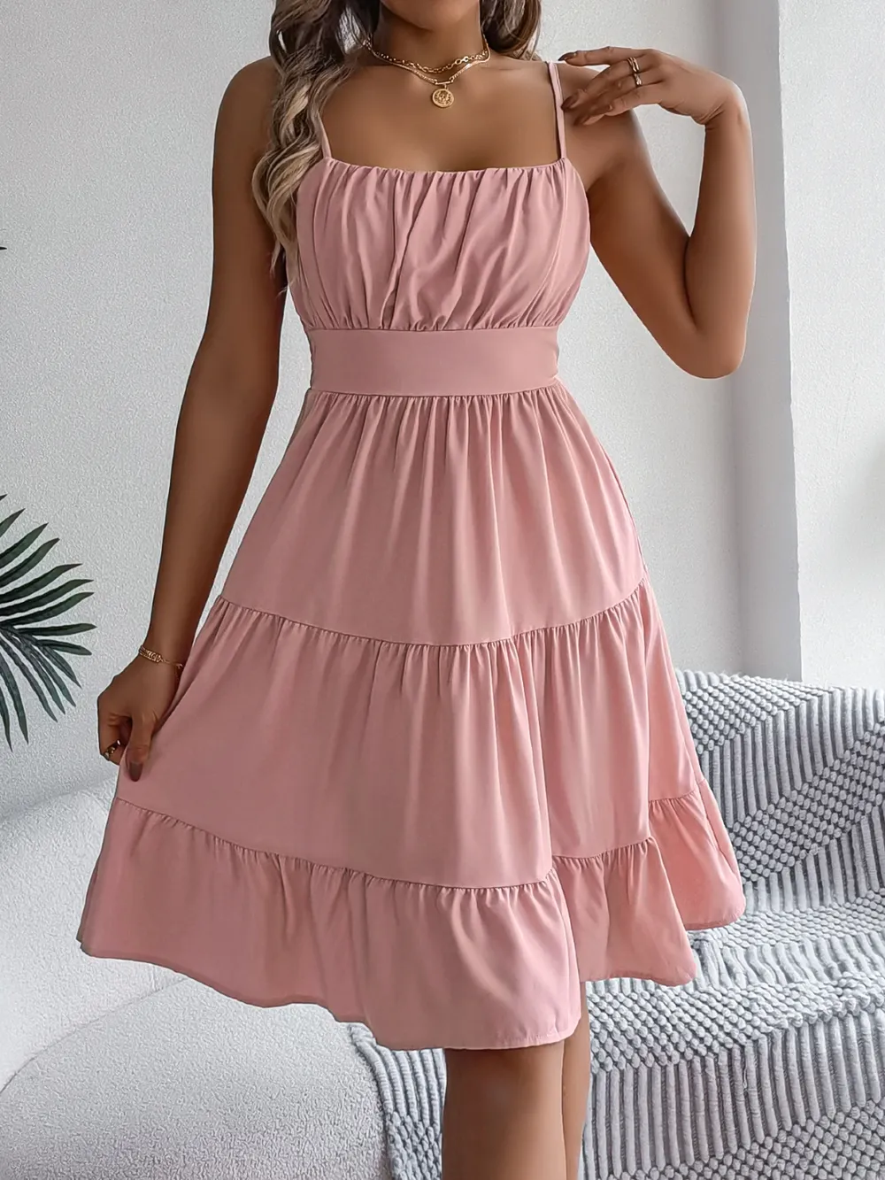 Smocked Back Tiered Cami Dress, image 3