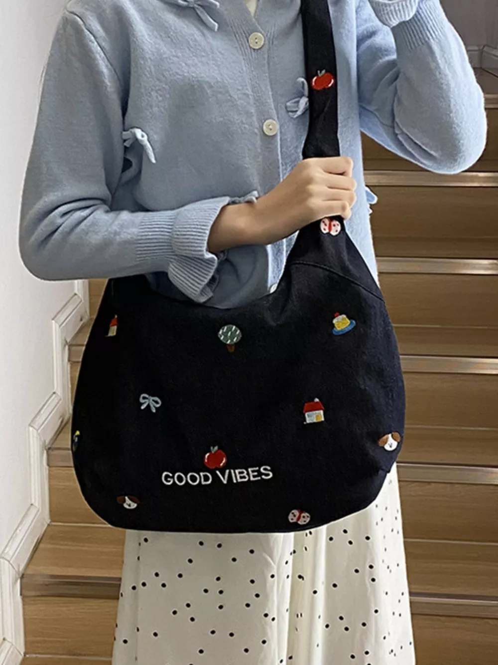 Embroidered Denim Crossbody Bag, image 9