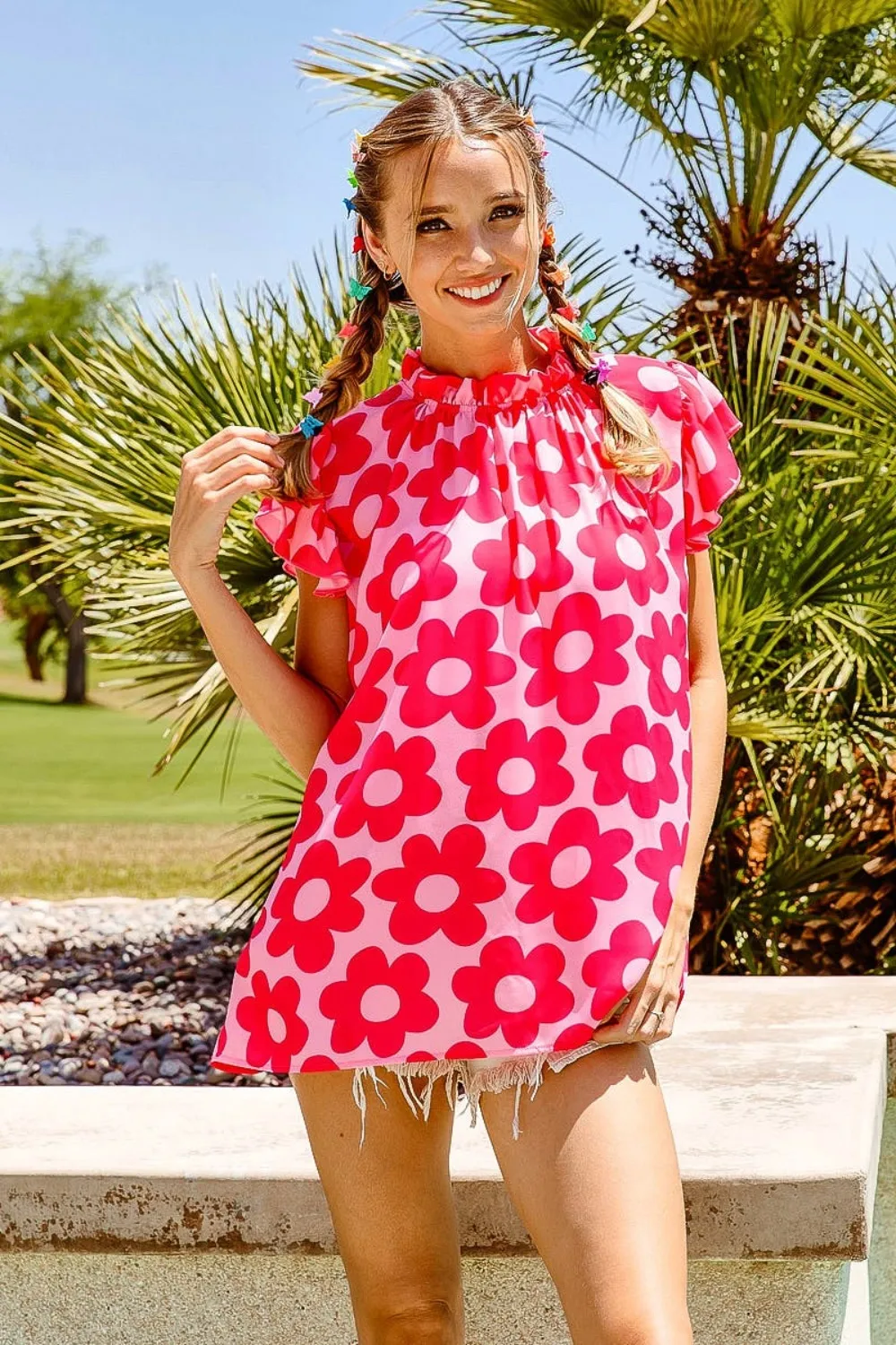 Floral Contrast Ruffled Top, image 6