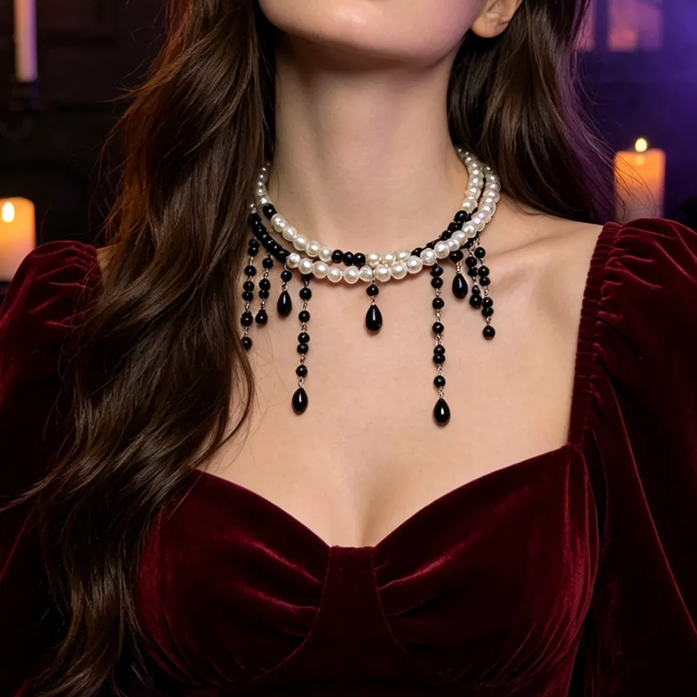 Halloween Pearl Double Layered Choker Necklace, image 9