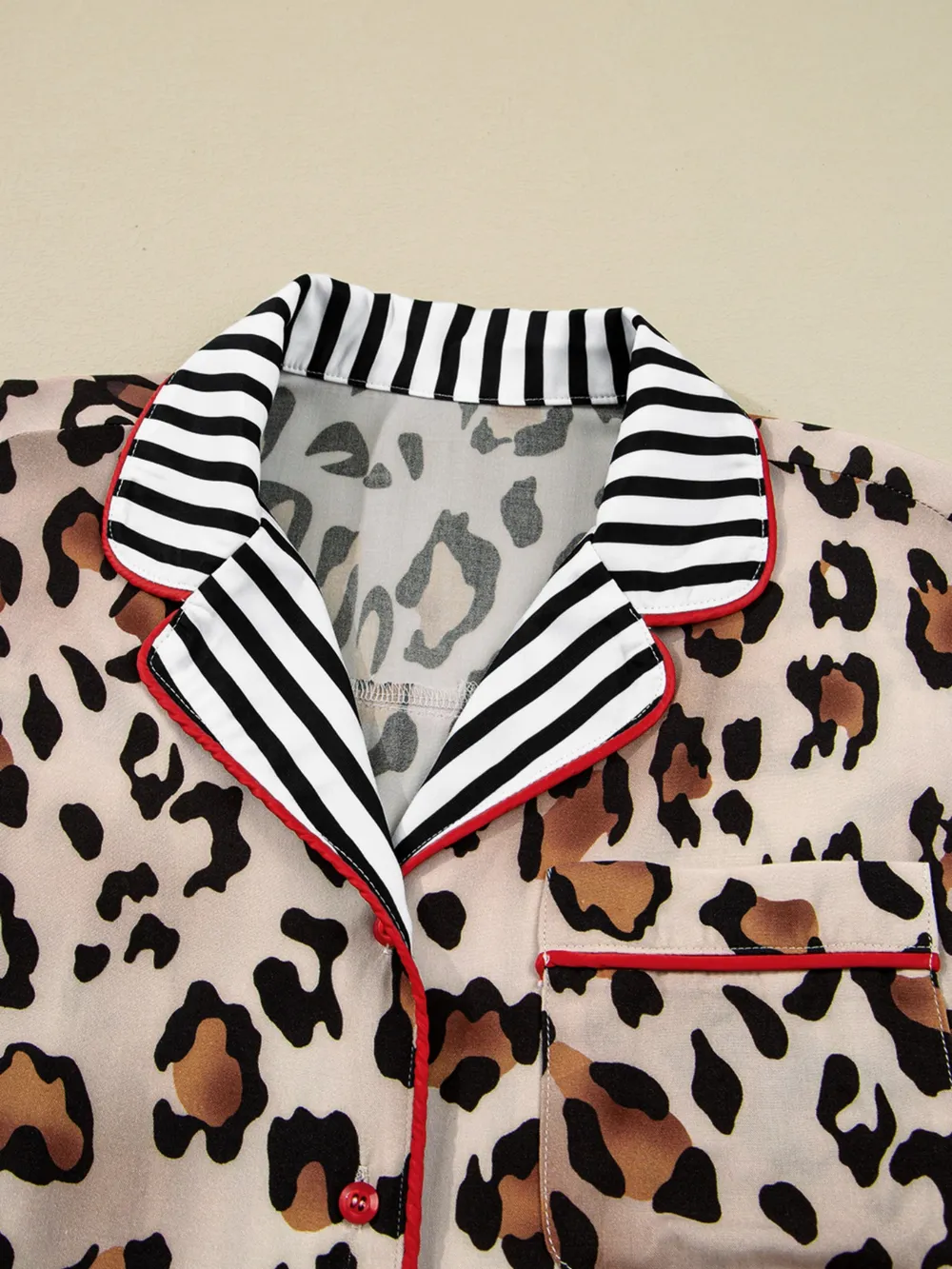 Leopard and Striped Trim Shirt and Pants Set, image 2