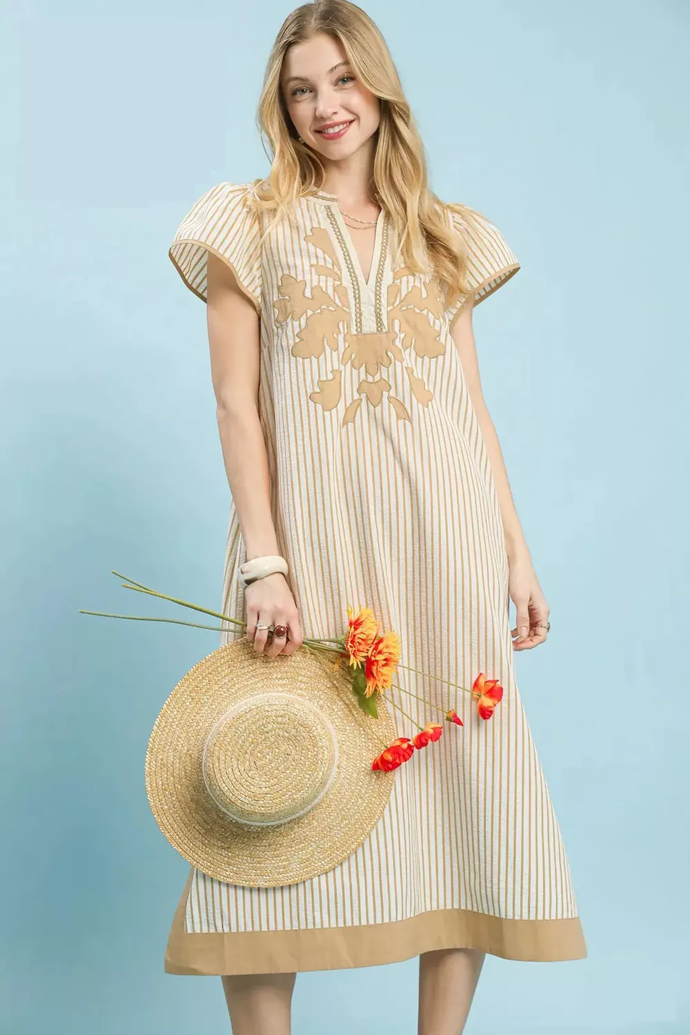 Stripe Midi Dress with Lace Trim