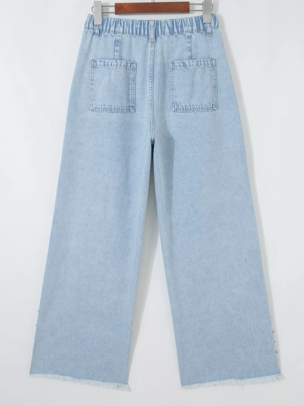 Studded Side Slit Leg Frayed Pocketed Wide Leg Jeans, image 5