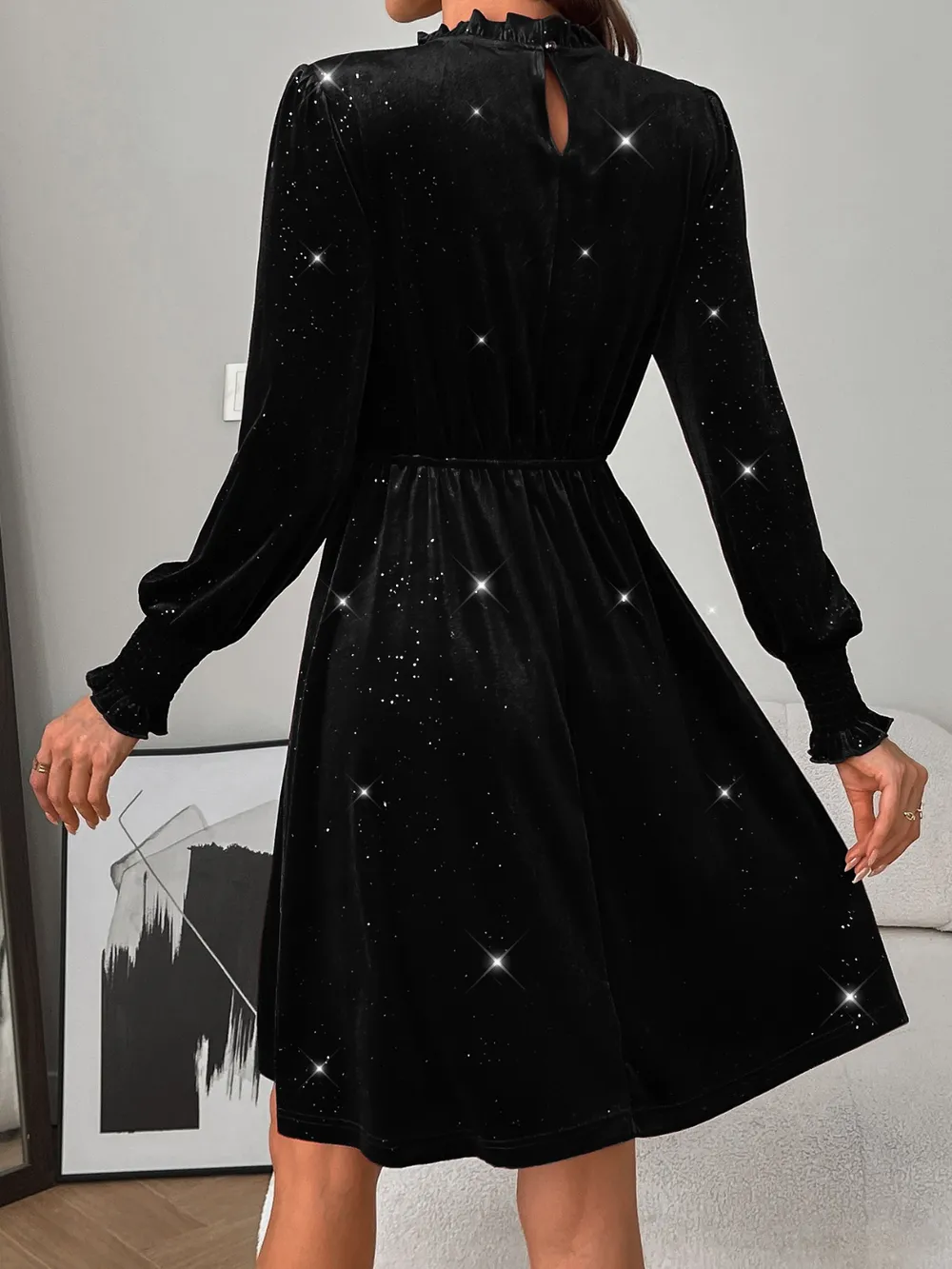 Glitter Mock Neck Long Sleeve Mini Dress, image 12