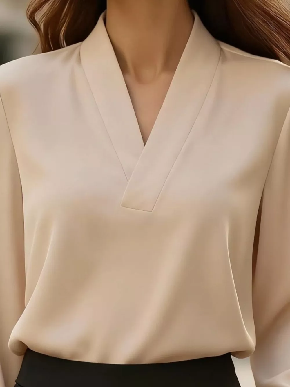 V-Neck Long Sleeve Satin Blouse, image 2