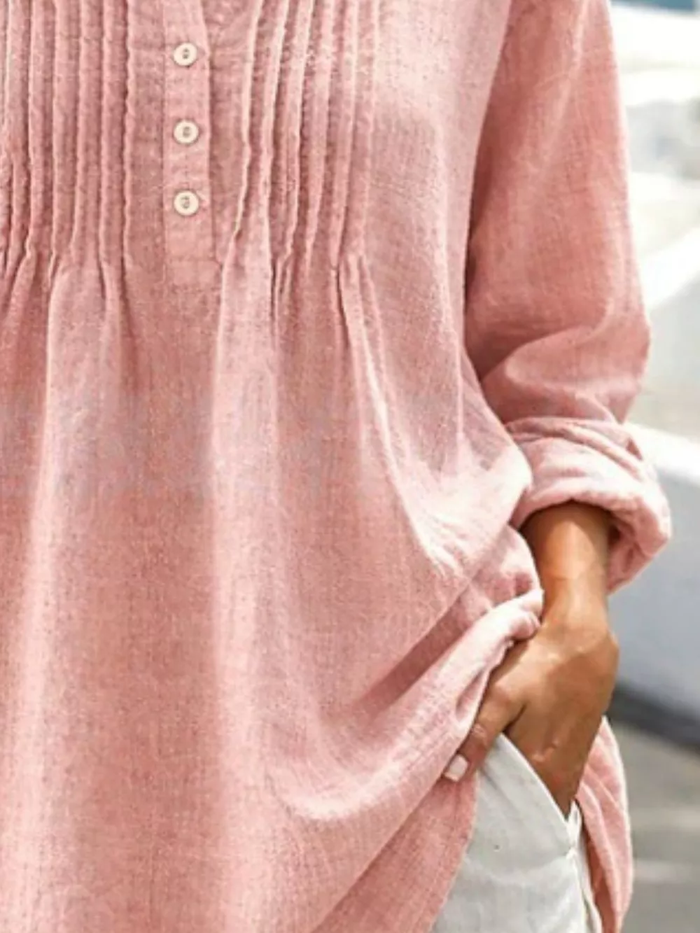 Casual Button Detail Long Sleeve Linen Shirt, image 9