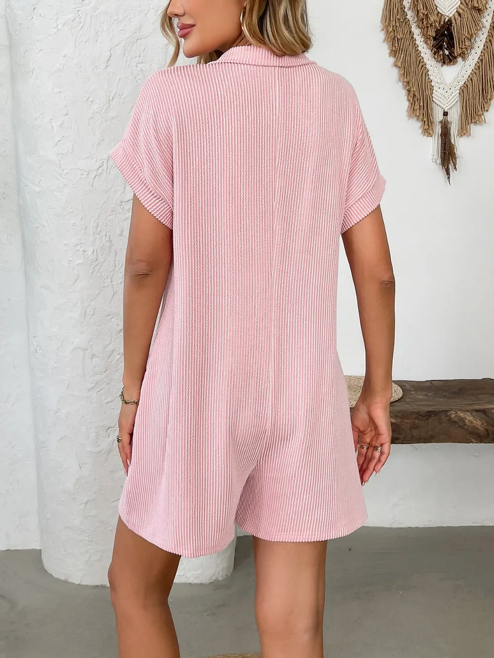 Button Detail Collared Neck Short Sleeve Romper, image 4