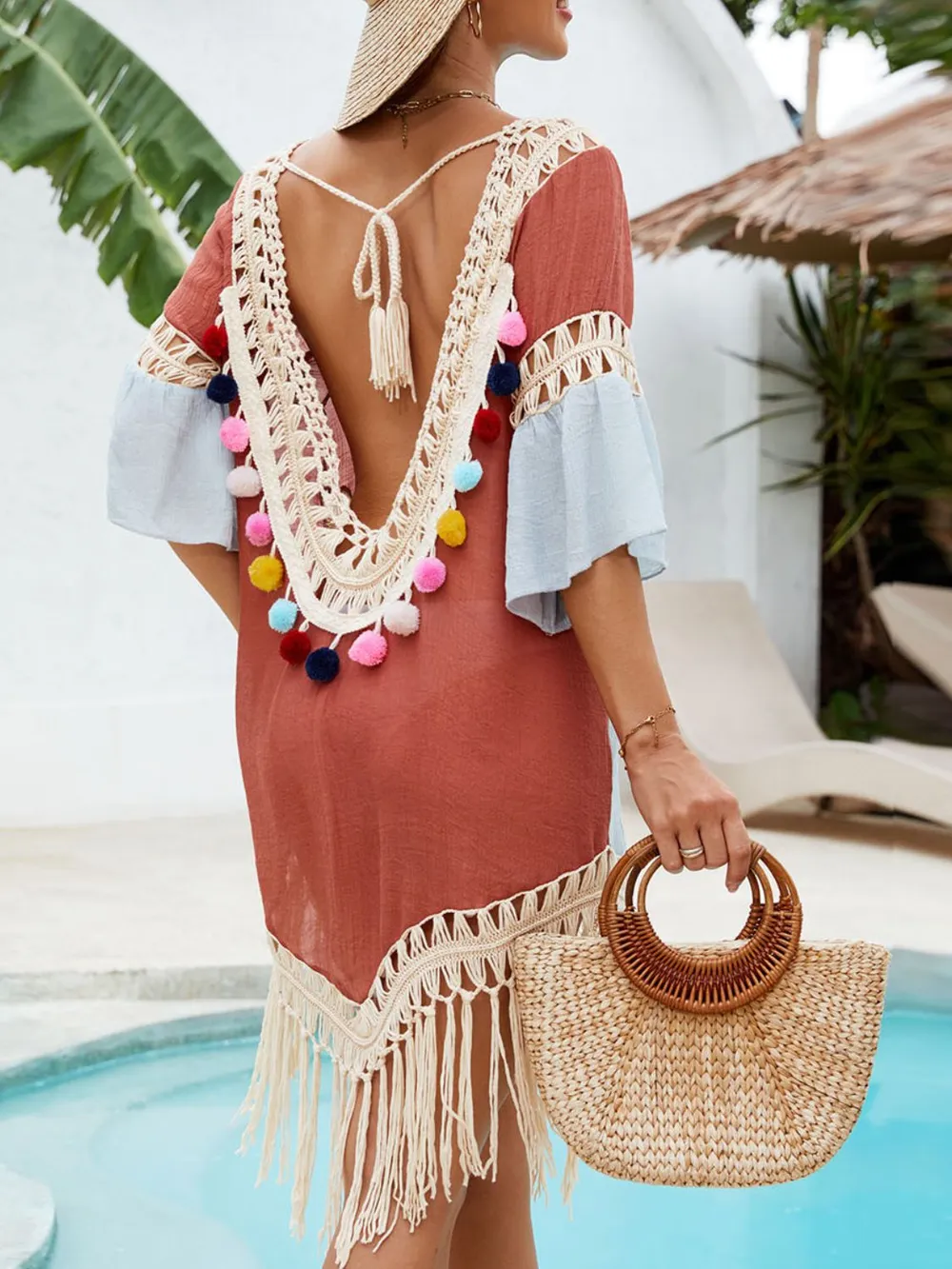 Backless Tassel Hem V-Neck Cover-Up, image 3